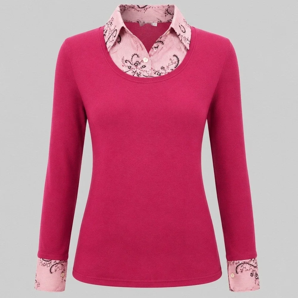 Charter‎ Club Petite Pink Silk Blend Layered Look Sweater Floral Trim P/S